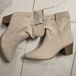 Time and Tru Cream Ankle Booties with Block Heel